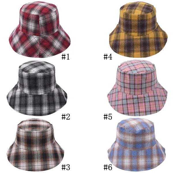 100% Cotton Reversible Plaid Wide Brim Boonie Bucket