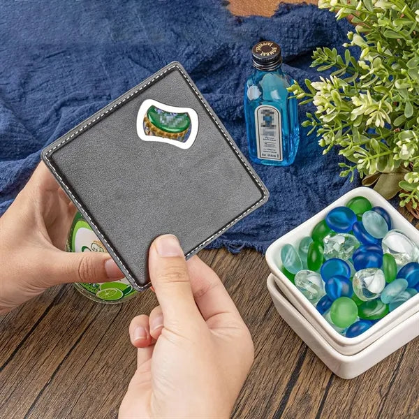 Leather Coaster with Bottle Opener