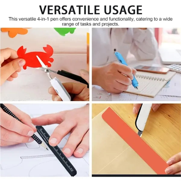 Multi-Tool Pen With Scissors, Ruler, And Art Knife