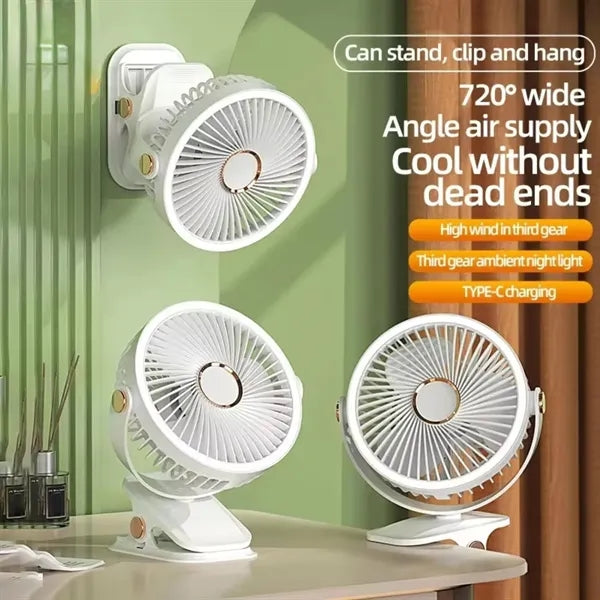 6 Inch USB Rechargeable Clip Fan with Light