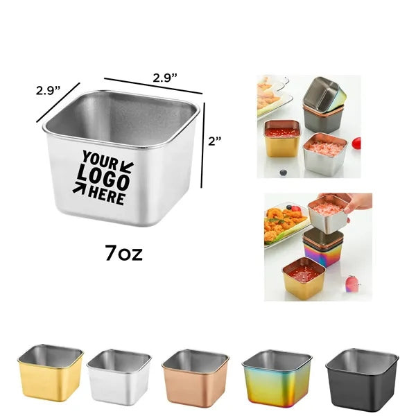 6.7oz Stainless Steel Square Dipping Bowl w/ Silicone Lid