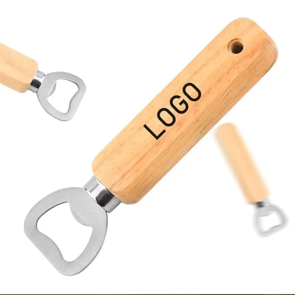 5" Custom Stainless Steel Bottle Opener w/Wooden Handle