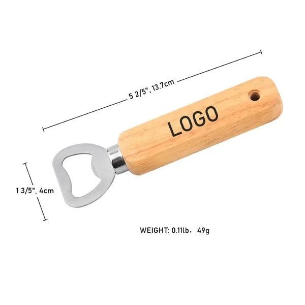 5" Custom Stainless Steel Bottle Opener w/Wooden Handle