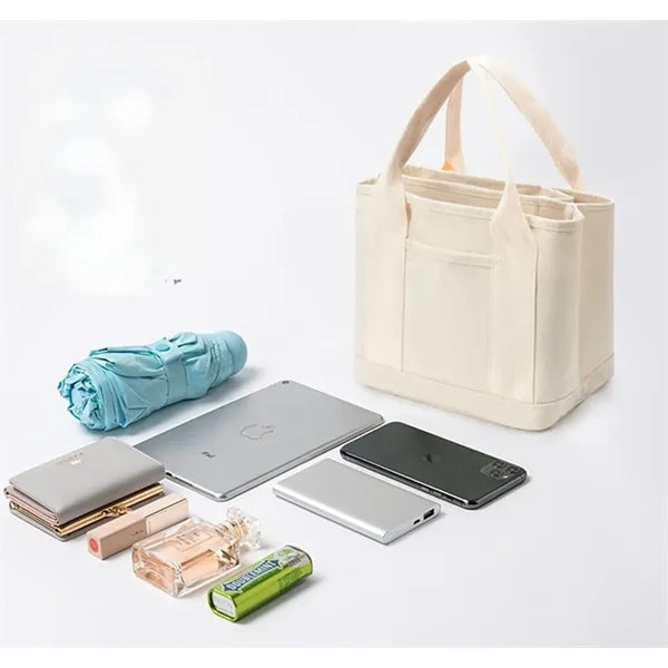 16 oz Multi Pocket Canvas Tote Bag with Reinforced Handle