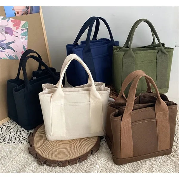 16 oz Multi Pocket Canvas Tote Bag with Reinforced Handle