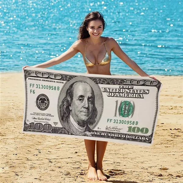 Bath Pool Spa Travel 100 Dollar Bill Patterned Beach Towel