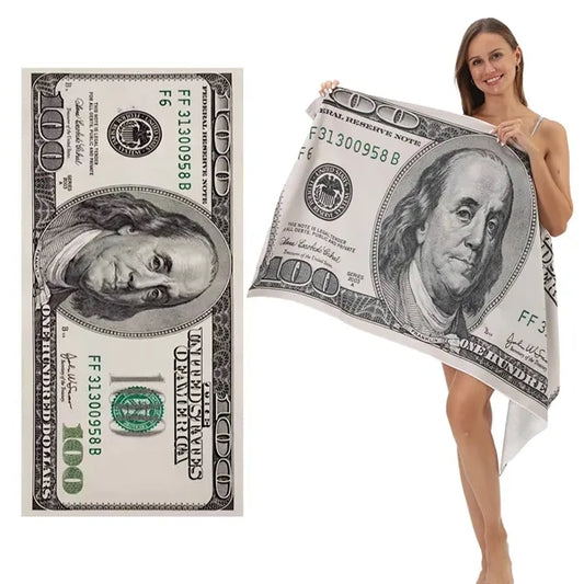 Bath Pool Spa Travel 100 Dollar Bill Patterned Beach Towel