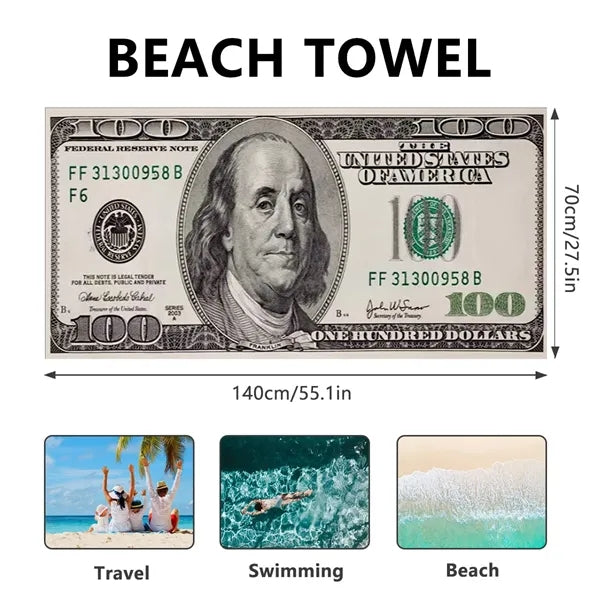 Bath Pool Spa Travel 100 Dollar Bill Patterned Beach Towel