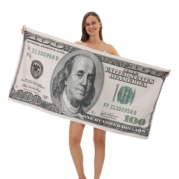 Bath Pool Spa Travel 100 Dollar Bill Patterned Beach Towel