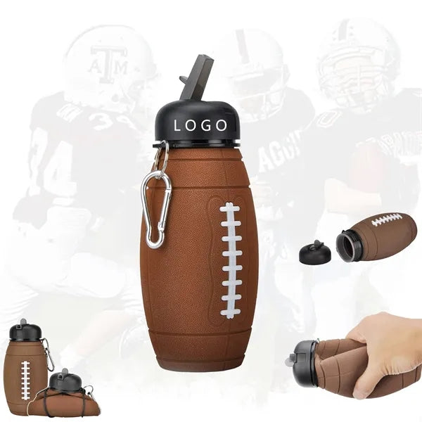 20 Oz Silicone Football Water Bottle Clip-On Collapsible