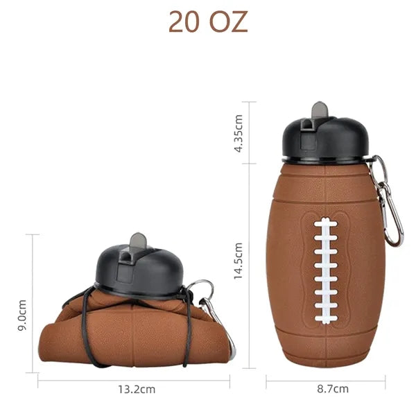 20 Oz Silicone Football Water Bottle Clip-On Collapsible