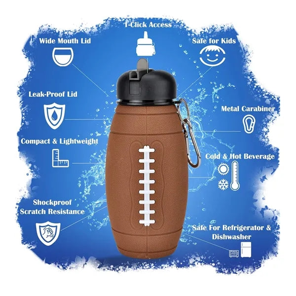 20 Oz Silicone Football Water Bottle Clip-On Collapsible