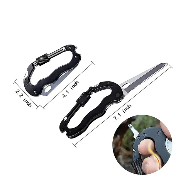 Carabiner With Bottle Opener And Knife