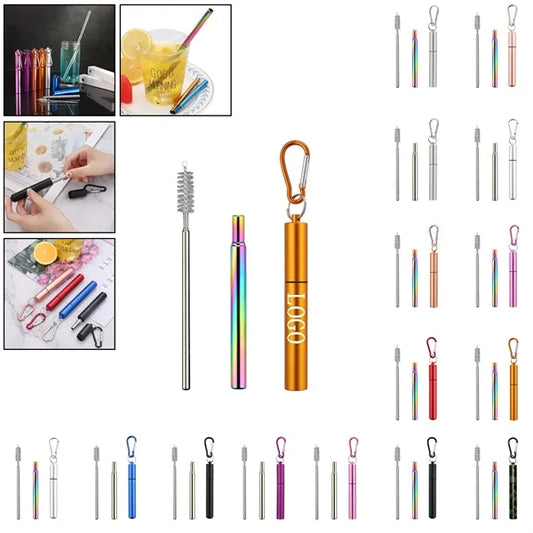 Portable 3-Section Folding Straw - Stainless Steel