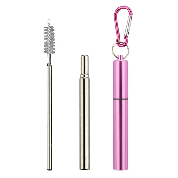Portable 3-Section Folding Straw - Stainless Steel