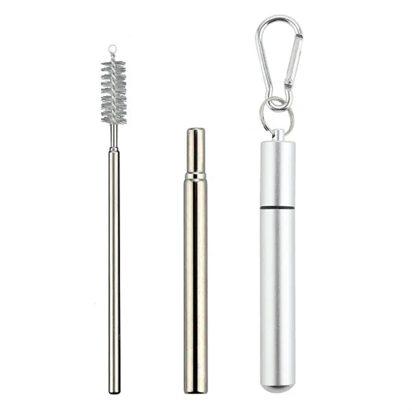 Portable 3-Section Folding Straw - Stainless Steel