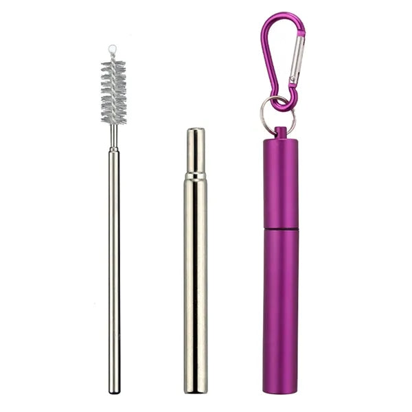Portable 3-Section Folding Straw - Stainless Steel