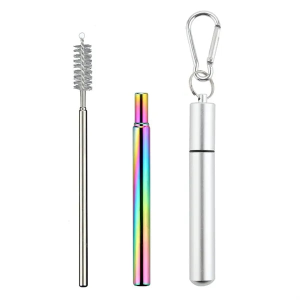 Portable 3-Section Folding Straw - Stainless Steel