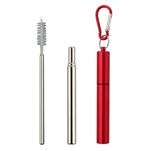 Portable 3-Section Folding Straw - Stainless Steel