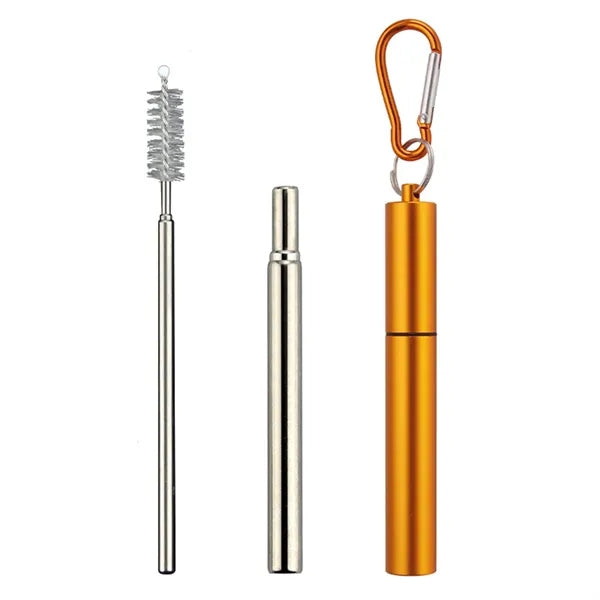 Portable 3-Section Folding Straw - Stainless Steel