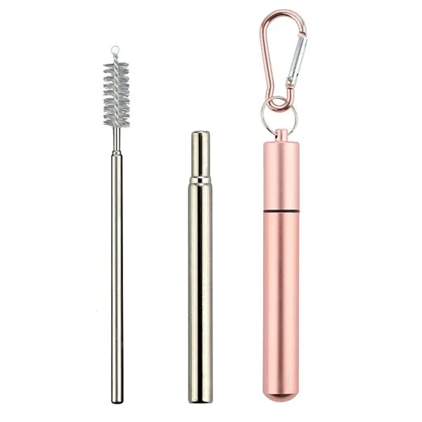 Portable 3-Section Folding Straw - Stainless Steel