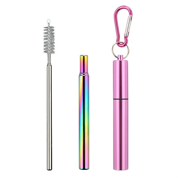 Portable 3-Section Folding Straw - Stainless Steel
