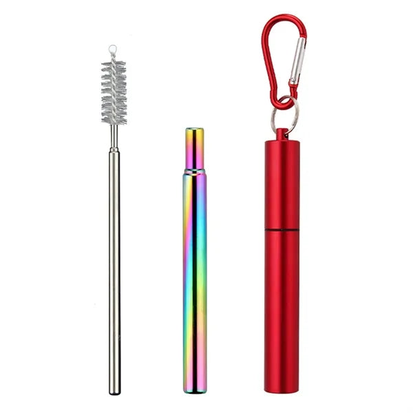 Portable 3-Section Folding Straw - Stainless Steel