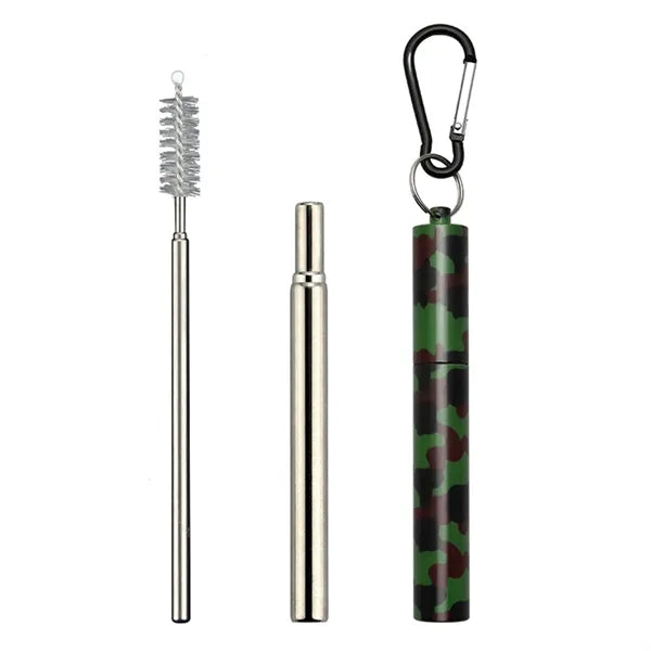 Portable 3-Section Folding Straw - Stainless Steel
