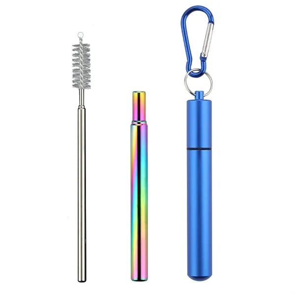 Portable 3-Section Folding Straw - Stainless Steel