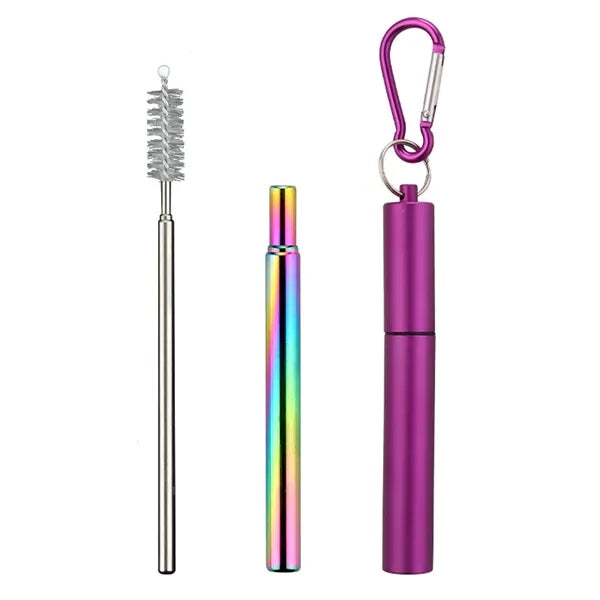 Portable 3-Section Folding Straw - Stainless Steel