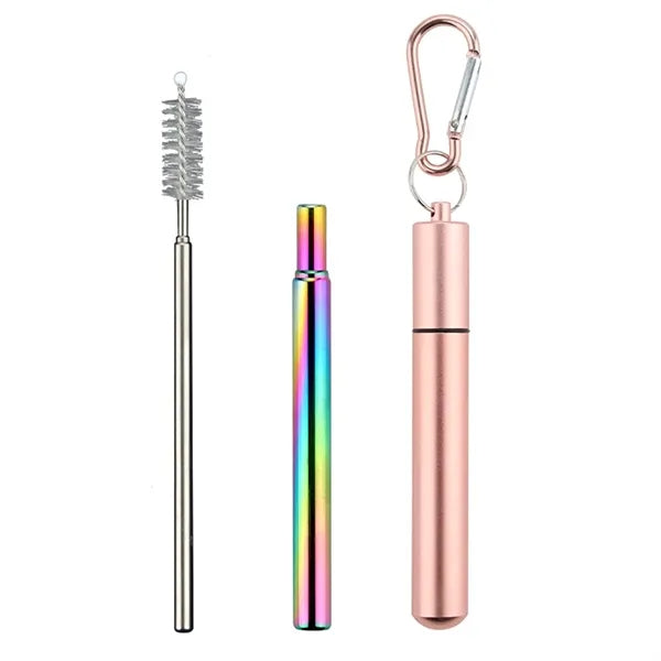 Portable 3-Section Folding Straw - Stainless Steel