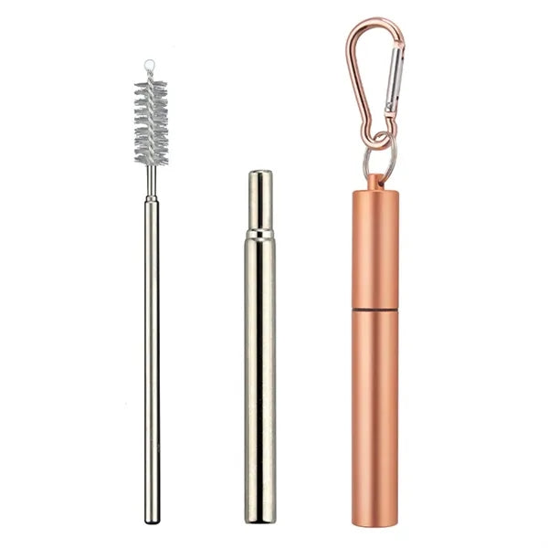 Portable 3-Section Folding Straw - Stainless Steel