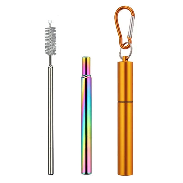 Portable 3-Section Folding Straw - Stainless Steel