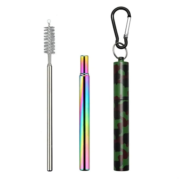 Portable 3-Section Folding Straw - Stainless Steel