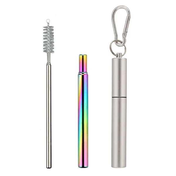 Portable 3-Section Folding Straw - Stainless Steel