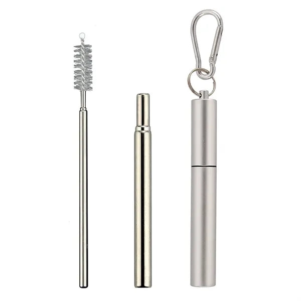 Portable 3-Section Folding Straw - Stainless Steel