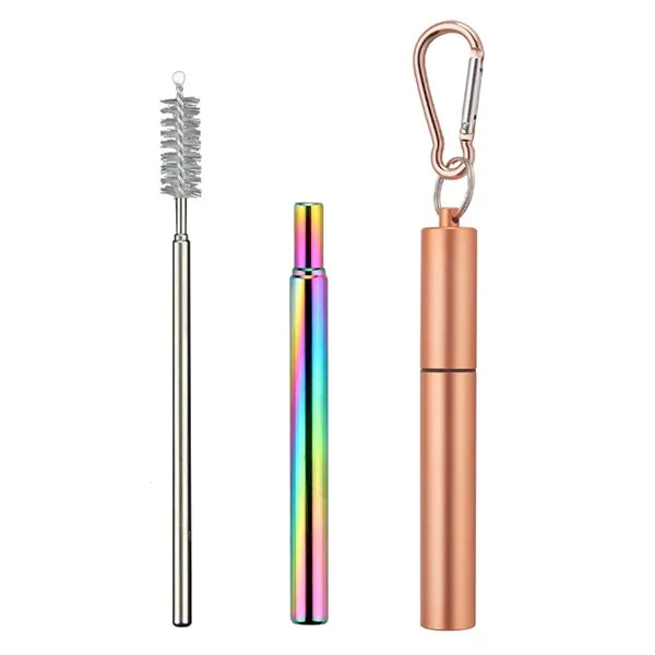 Portable 3-Section Folding Straw - Stainless Steel