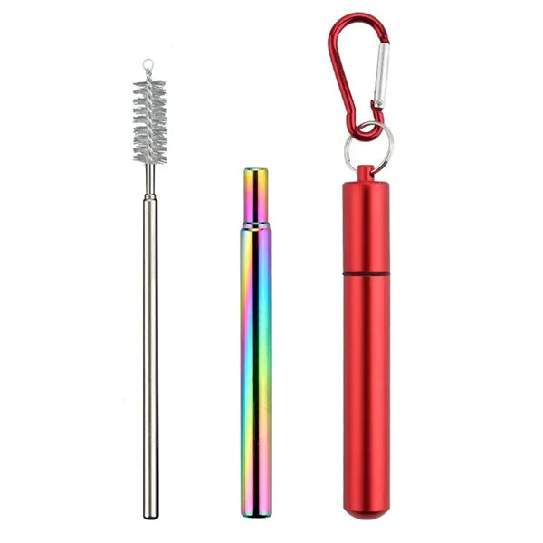 Portable 3-Section Folding Straw - Stainless Steel