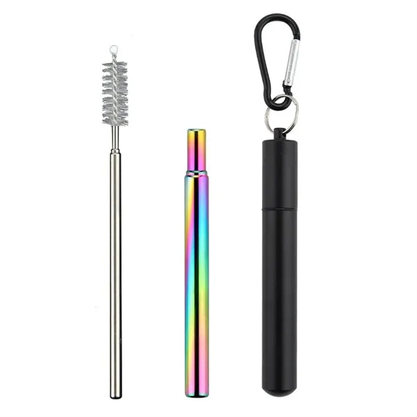 Portable 3-Section Folding Straw - Stainless Steel