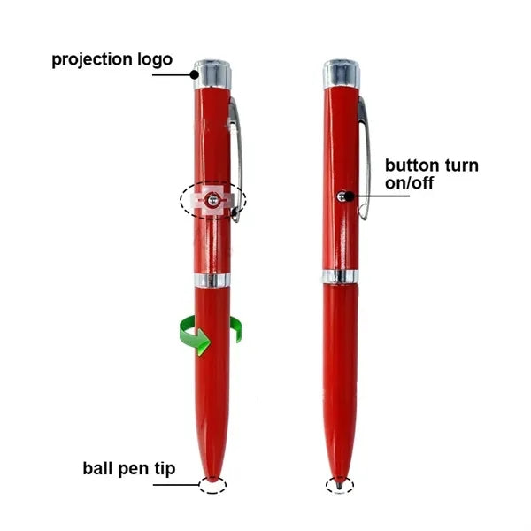 Metal ballpoint pen with LED light projection function