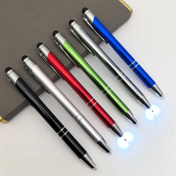 2 In 1 Soft Touch Aluminum Metal Stylus Pen w/Lighted Tip
