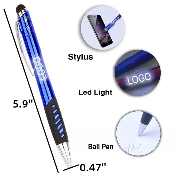 3 In 1 Iluminated Lighted Logo Ballpoint Pen w/Stylus