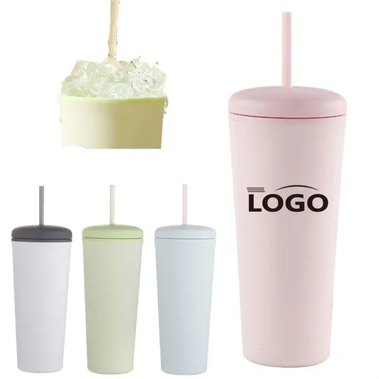 Creative Student Mug Portable Double Layer Plastic Straw Cup