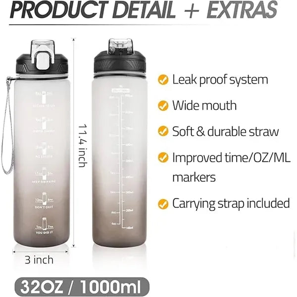 32oz Motivational Water Bottle with Time Marker
