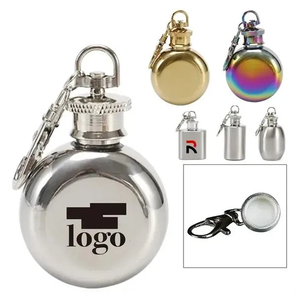 Mini Stainless Steel Hip Flask with Keychain 1 OZ