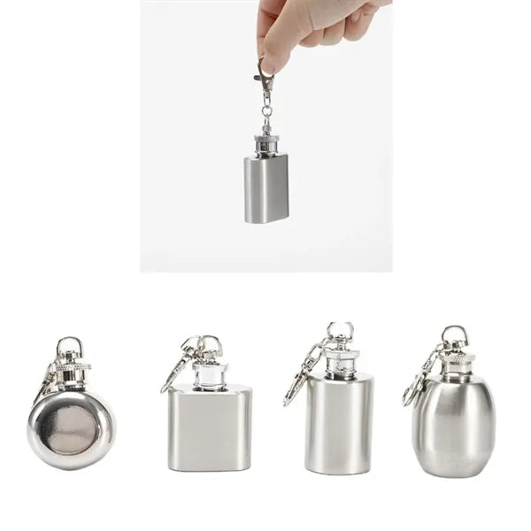 Mini Stainless Steel Hip Flask with Keychain 1 OZ
