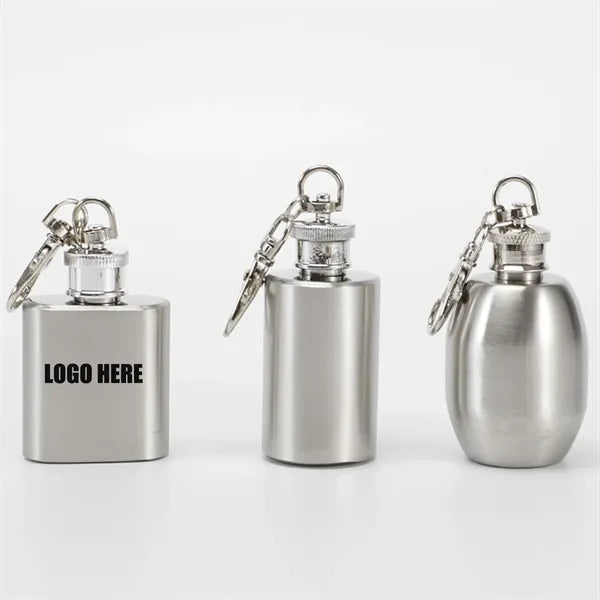 Mini Stainless Steel Hip Flask with Keychain 1 OZ