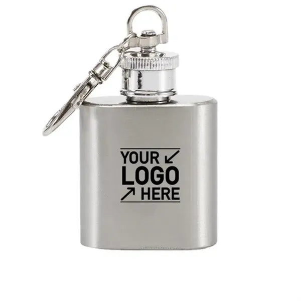 Mini Stainless Steel Hip Flask with Keychain 1 OZ