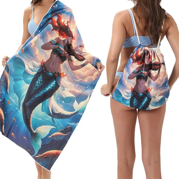 Summer Convertible Folding Microfiber Beach Towel Tote Bag