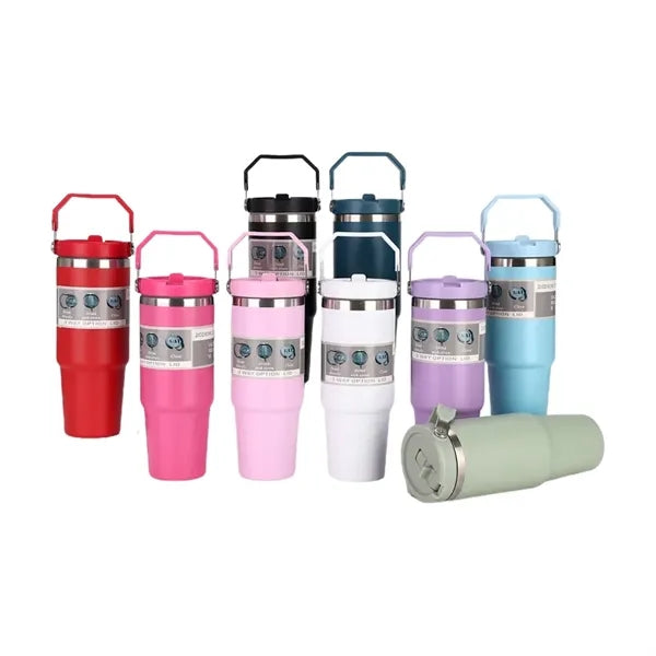 Stainless steel car cup with straw